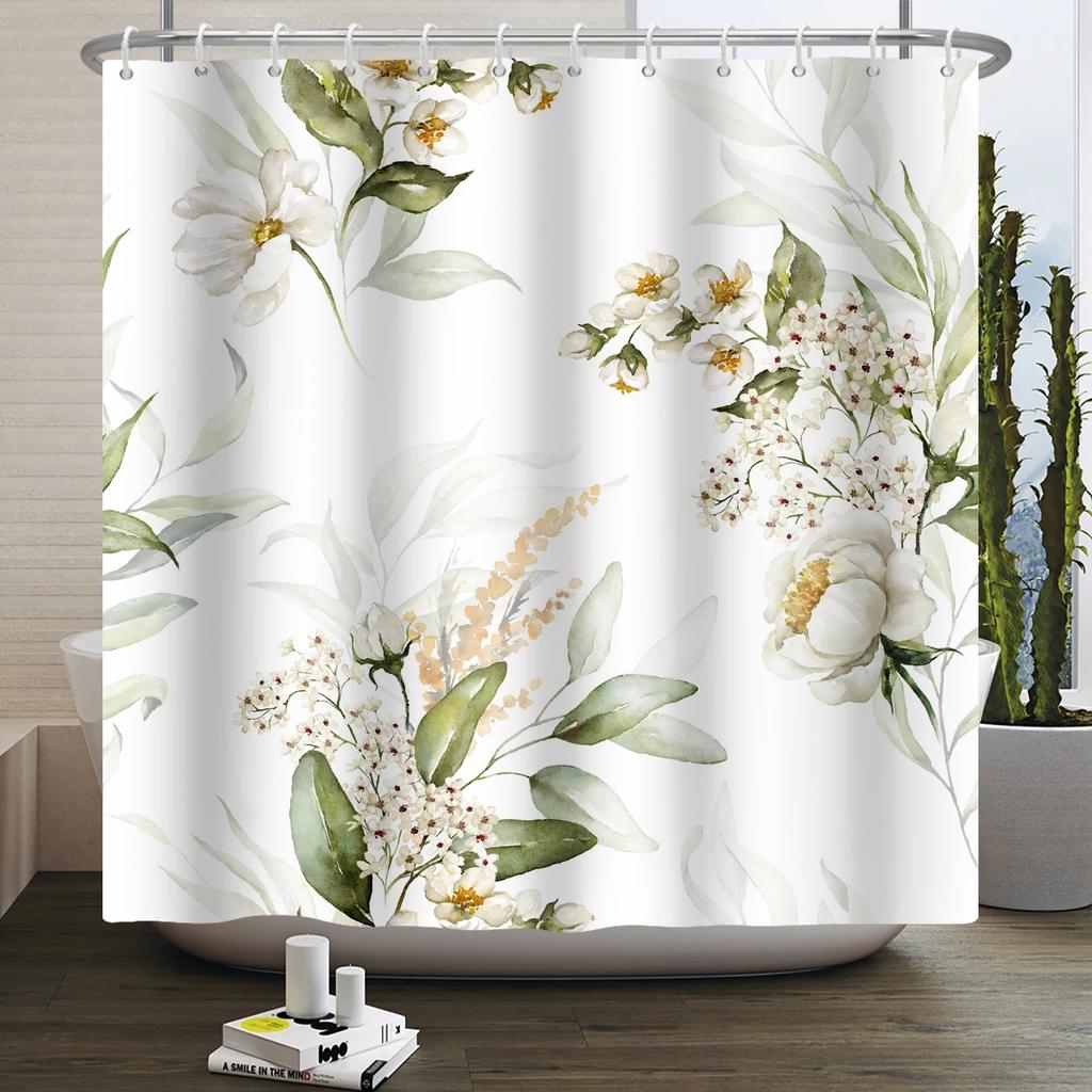Floral Duschvorhang für Badezimmer Vintage Blume Schmetterling Wasserdichter Stoff Boho Badewanne Badezimmervorhang Mit Haken 180x240