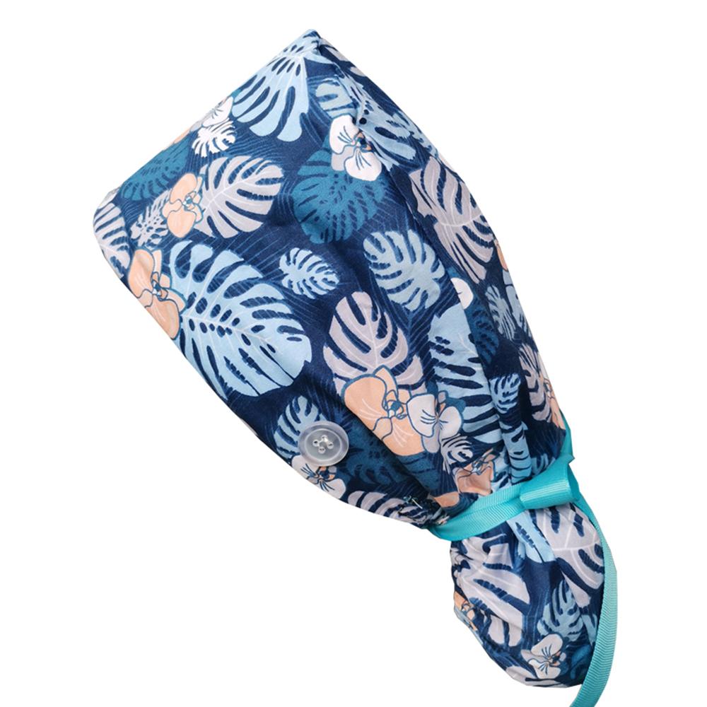 One Size Ponytail Holder Cotton Tie Back Hats Working Cap With Button Long Hair Cap Working Hat