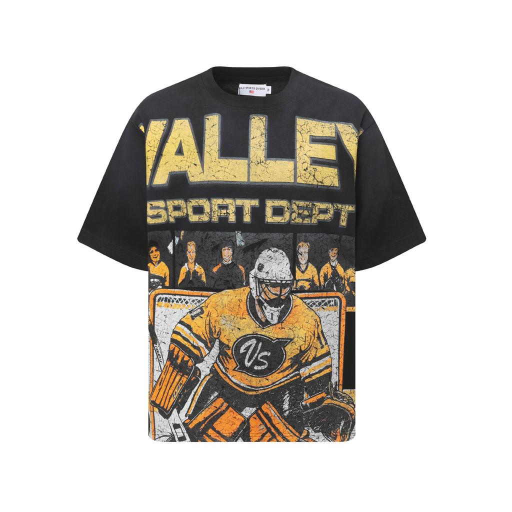 2025 Amerikanische trendige Marke Vall gewaschen alt bedrucktes kurzärmeliges Hip-Hop lockeres Streetwear-T-Shirt für Männer und Frauen