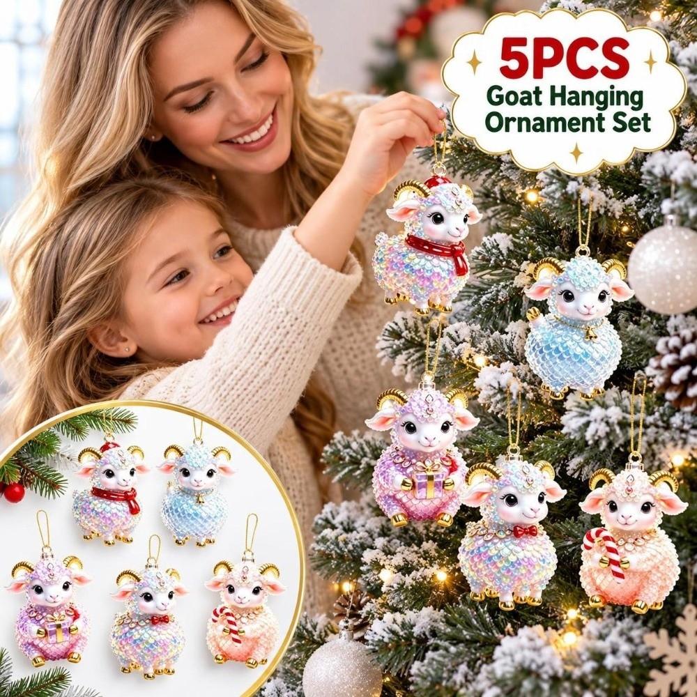 Acrylic Goat Pendant 2D Flat Christmas Tree Ornament Goat Hanging Ornament Set Holiday Party Decor