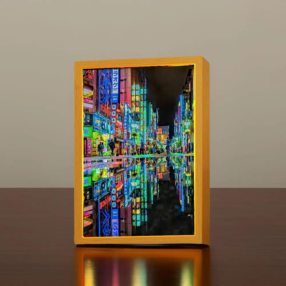Beautiful City Tokyo Japan Light Painting Photo Frame Led Night Light Lamps Bedside Table Home Decorate Friend Gifts Moon Lamp