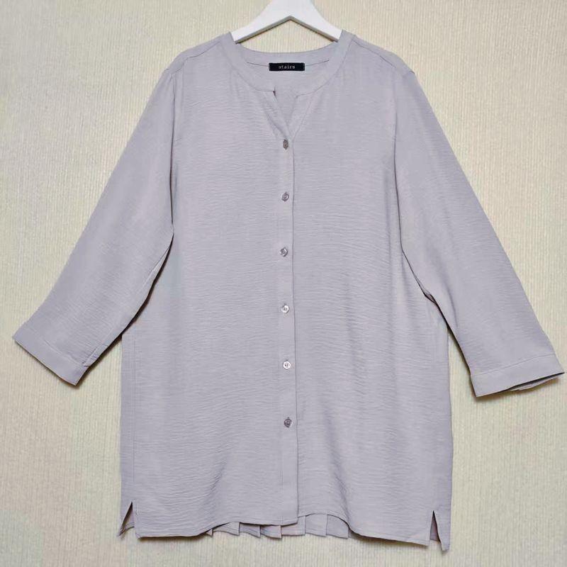 Trade Orders Exported To Japan Tail Goods Chiffon V-neck Open Three-Quarter Sleeve Shirt Women Solid Rear Organ Pleated Top Middle-aged Women Dress