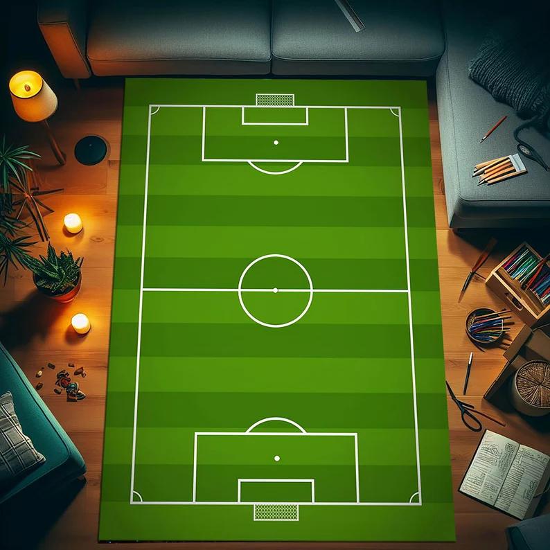 Tappeto Area Stadio di Calcio Campo da Calcio Design Sportivo Tappeto Campo da Calcio Decorazione Stanza Sportiva Bambini Tappeto Americano Decorazione Casa