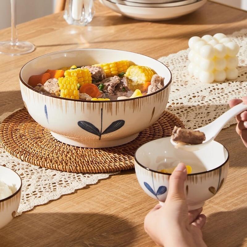 ZISIZ 4.5-inch Chinese Underglaze Ceramic Soup Bowl Set (5-Pack)