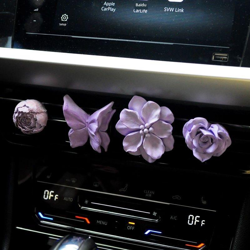 Retro Flower Car Air Outlet Aromatherapy Fancy Niche Style Camellia Car Vent Fragrant Stone Aroma Diffuser