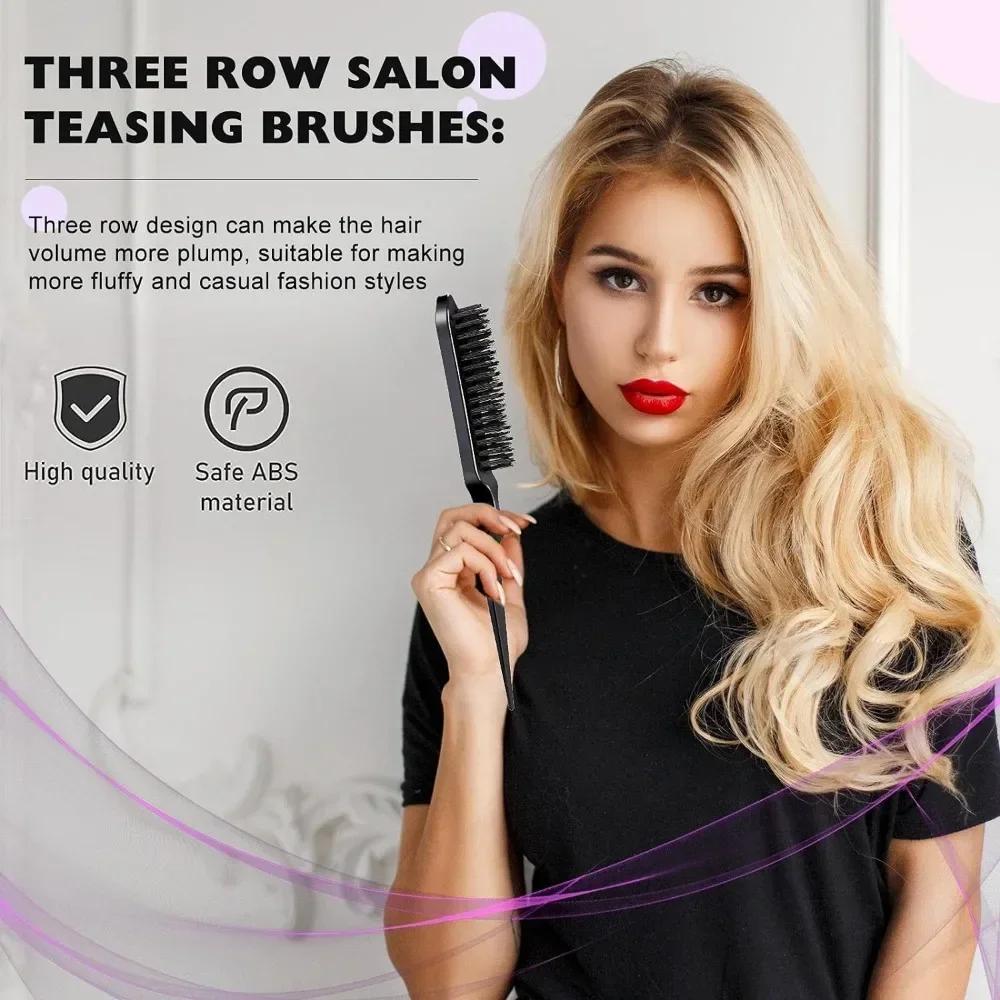 9PCS Hair Styling Comb Set Teasing Hair Brush Triple Teasing Combs Rat Tail Combs Edge Brush Hair Clips Barber Hairdressing Tool