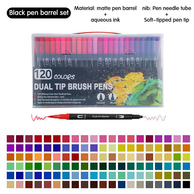 12-120 Colors Felt Tip Drawing Watercolor Art Markers Pen Dual Brush Fineliner Colouring Pen Set for Calligraphy Painting