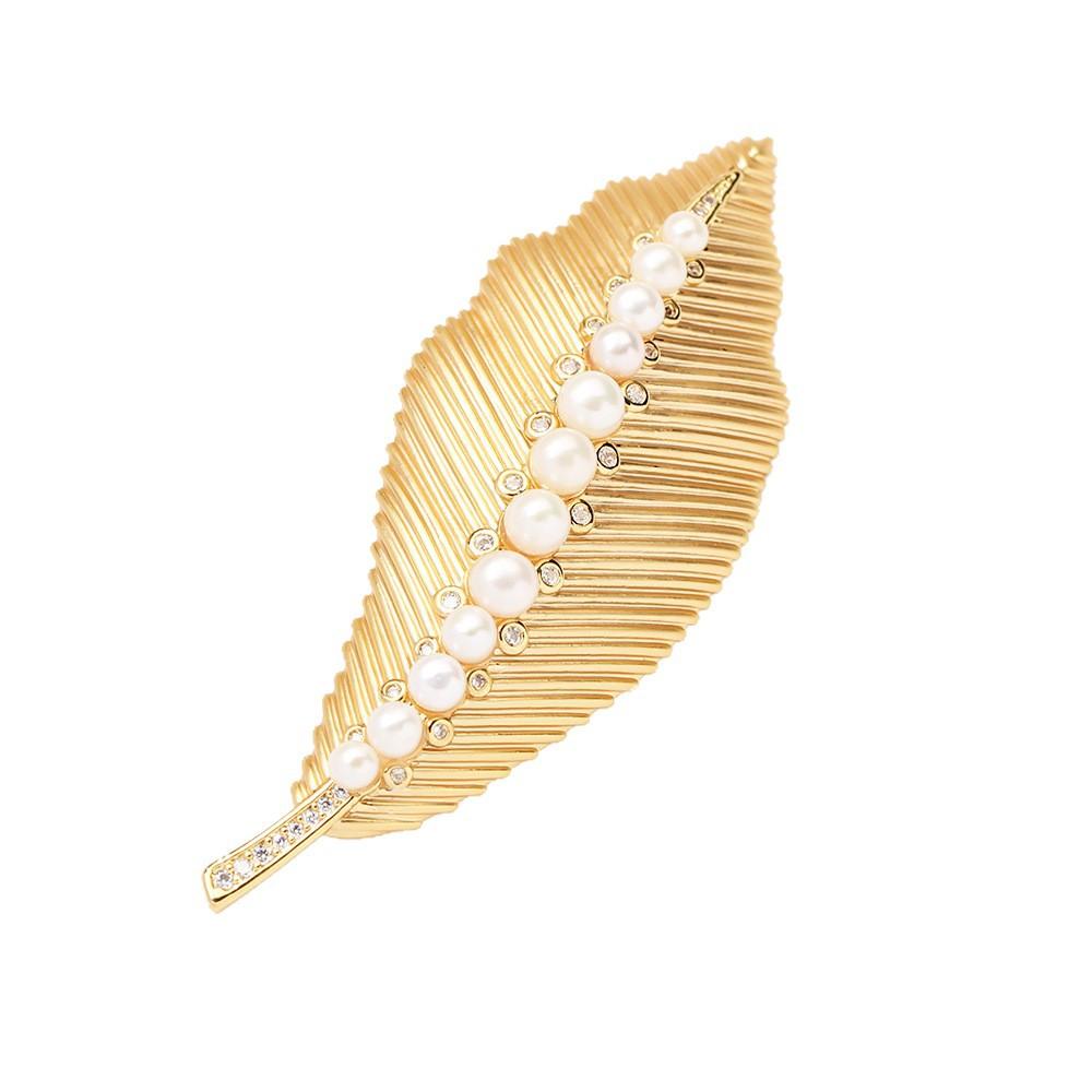 French Capable Gold Leaf Brooch Simple Fashion High Sense Creative Suit Pin Anti-light Corsage Accessories