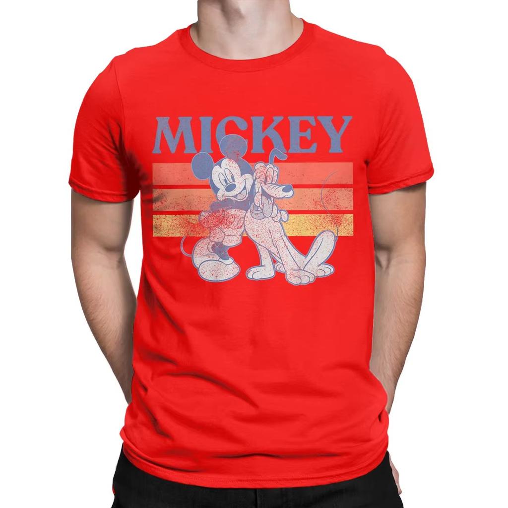Letní Nová Pánská Trička Mickey a Přátelé Potisk Mickeyho a Pluta Retro Bavlna Móda Krátký Rukáv O-výstřih Ležérní Topy