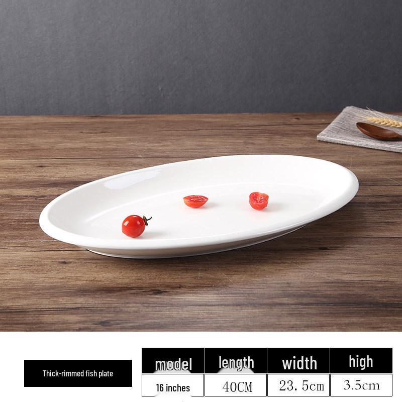 Extra Large Oval Thickened White Ceramic Fish Plate for Commercial Restaurant or Hotel Use