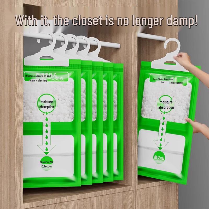 Dehumidifying Bag: Moisture & Mildew-Proof Hangable Absorber for Dorm Rooms, Wardrobes, and Bathrooms.