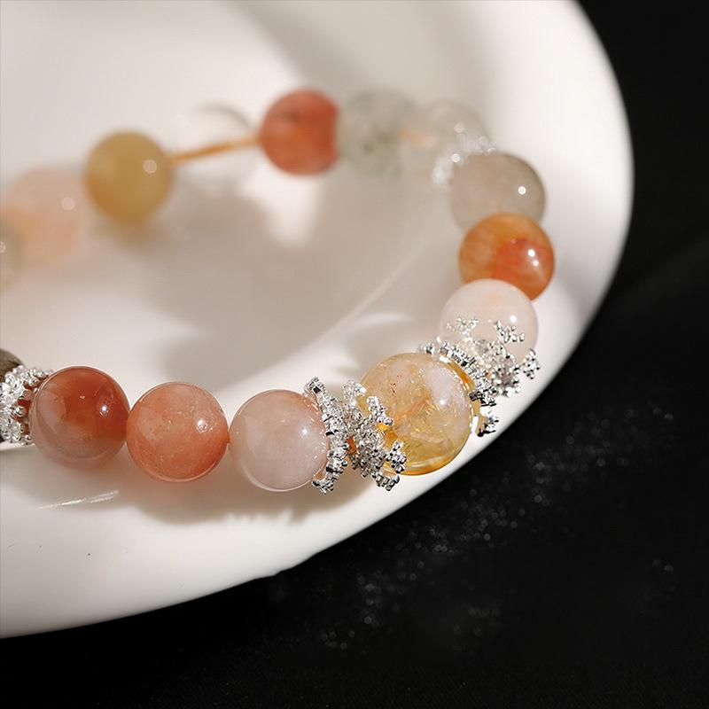 Natural stone red glue flower color hair crystal beaded bracelet light luxury high-end exquisite bracelet simple niche versatile jewelry