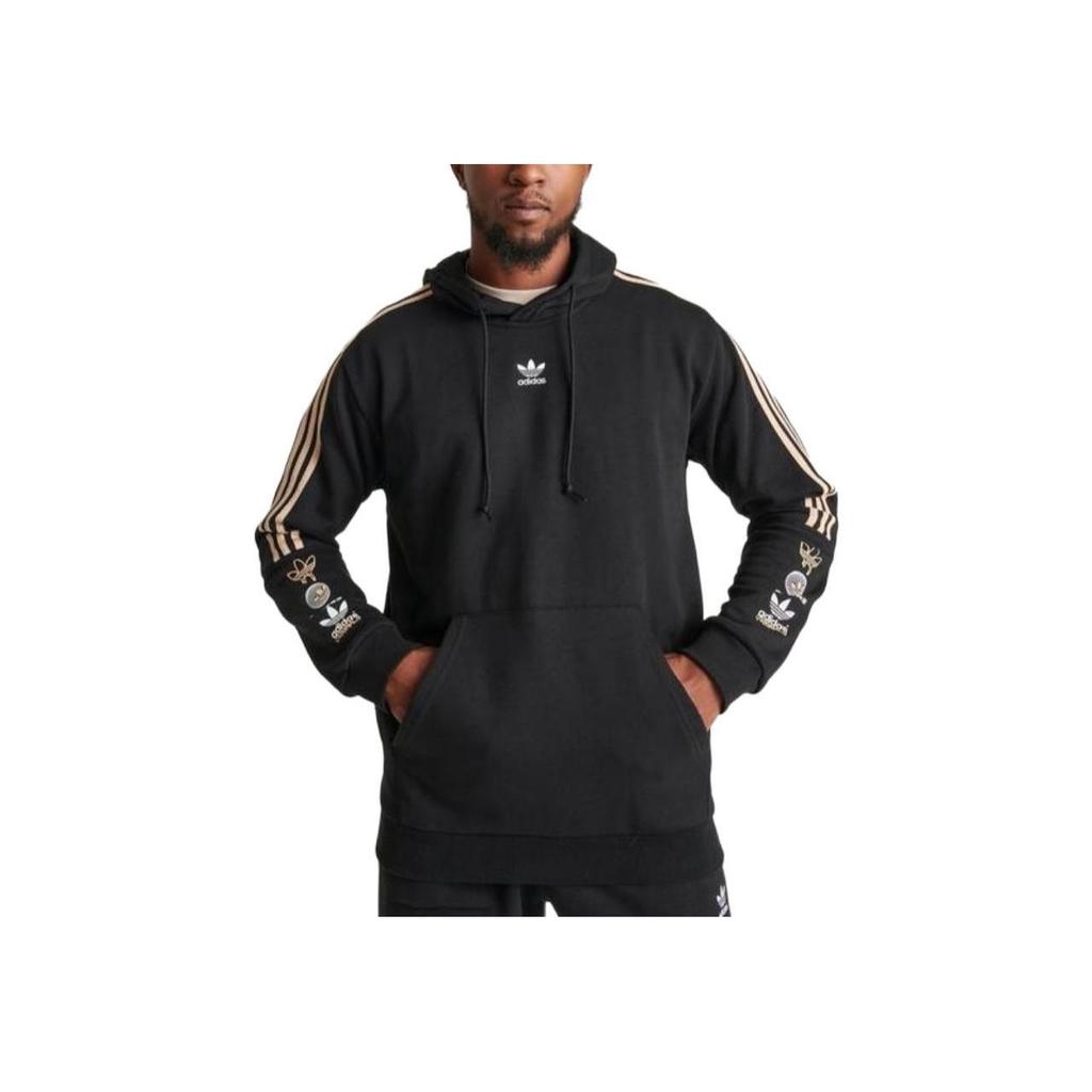 Adidas Originals Logo Pasek Bluza z Kapturem Pulower z Długim Rękawem Męska bluza Czarna IS2579