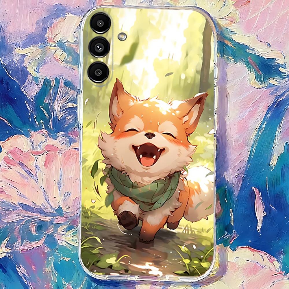 Cartoon Kawaii cute fox Phone Case For Samsung S30,S25,S24,S23,S21,S22,S20,S10,5G,FE,lite,PIus,Ultra Transparent Cover