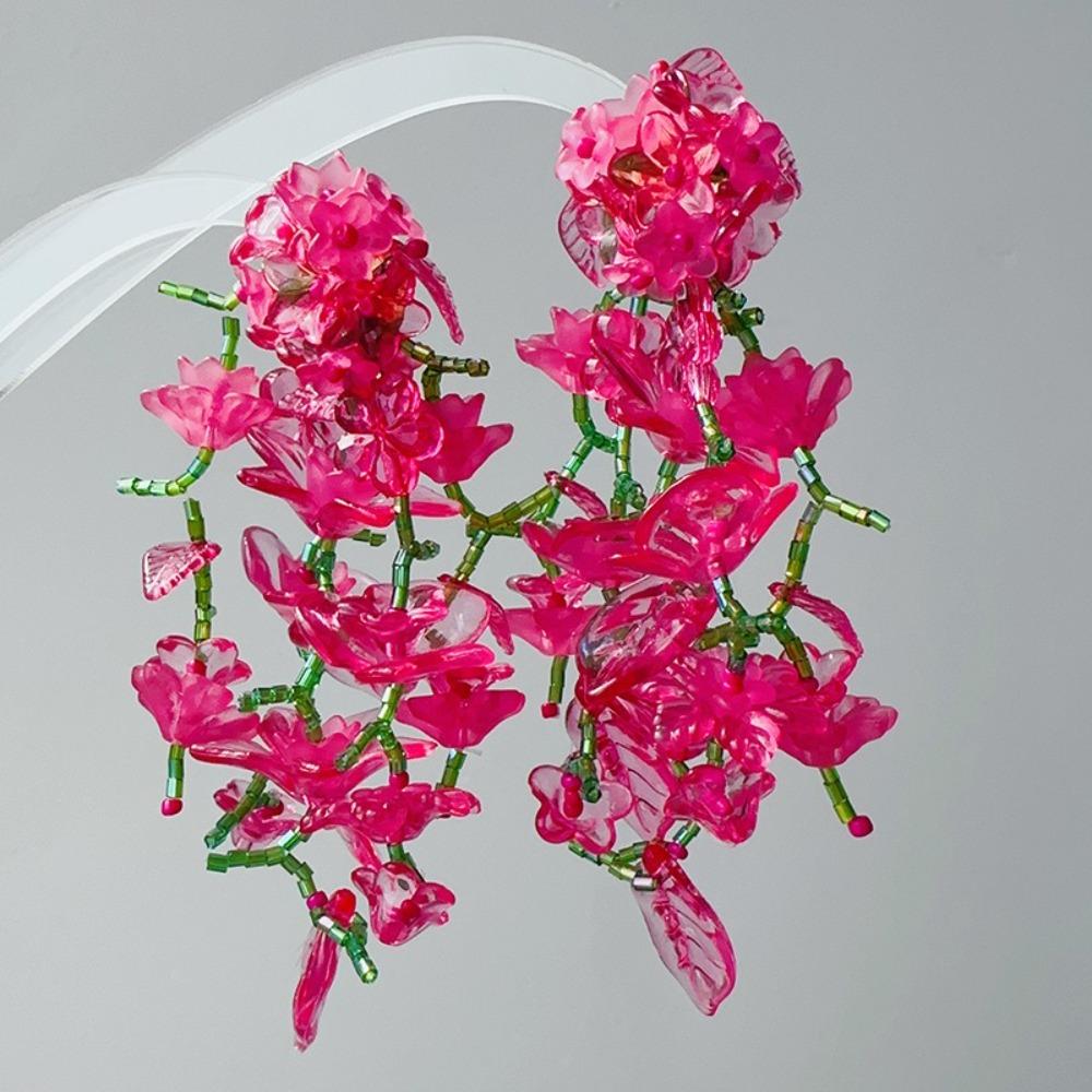 Handmaking Beaded Flower Earrings Elegant Long Floral Earrings Tassel Earrings Party Jewelry розы красного
