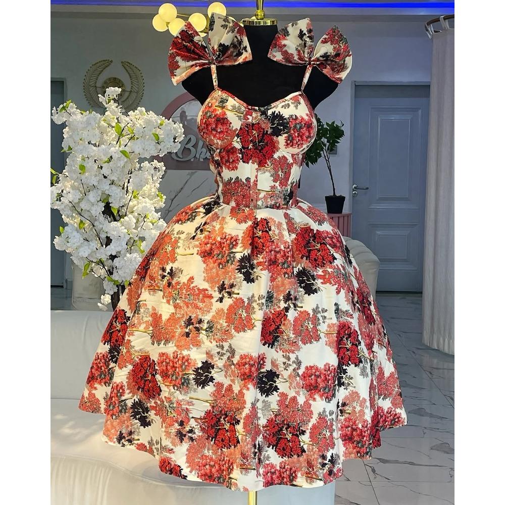 Women's Sweetheart Neck Sleeveless Mini Dress A Line Fit High Waist Sexy Floral Print Spring Sundress With Bow Spaghetti Straps