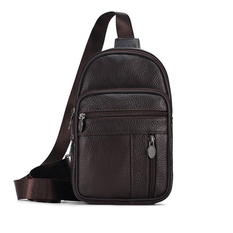 2024 Men's Genuine Leather Crossbody Chest Bag - Top Layer Cowhide for Outdoors & Business