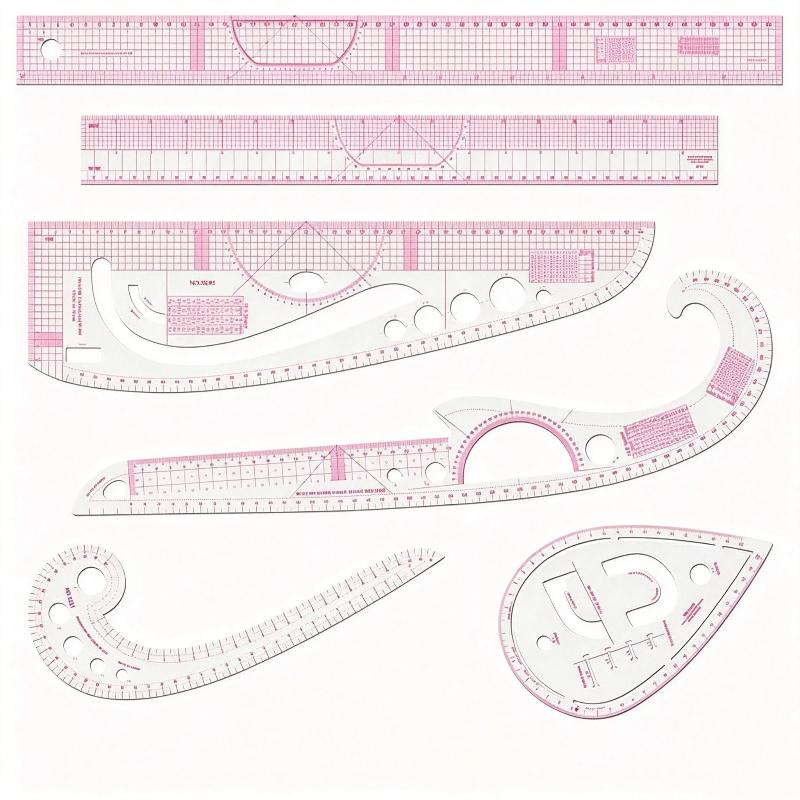 6-Piece French Curve Ruler Set - Flexible Tailoring Templates For Dressmaking, Pattern Drafting & Diy Sewing Projects