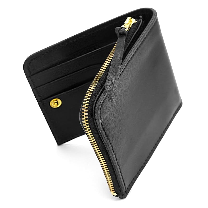 

No-brand product [SKGCREATION] Japanese Tochigi leather men s women s thin bifold wallet L-shaped zipper coin purse gift box included, black SKG1034