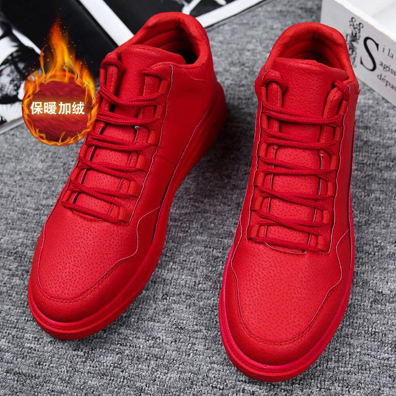 

Рождественские мужские туфли из красного бархата, осенние новые повседневные спортивные кеды, теплые кожаные на плоской подошве, модная повседневная обувь 44
