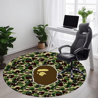 1 ΤΕΜ. Κυκλικό Χαλί Γραφείου με Λογότυπο BAPE, Αντιολισθητικό, Μαλακό και Ανθεκτικό Χαλί Γραφείου για Διακόσμηση Εσωτερικού Χώρου, Ιδανικό για Γραφείο, Όμορφη Διακόσμηση
