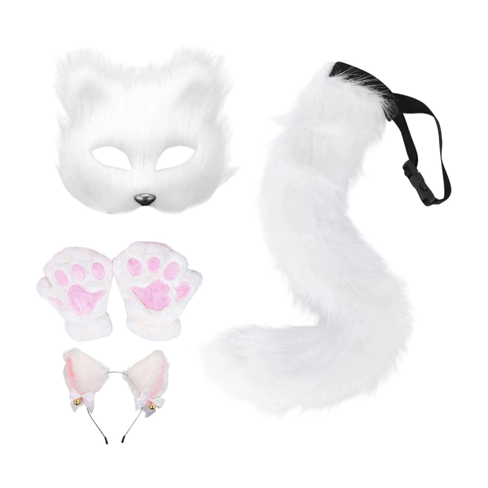

Fox Cat Ears Headband and Tail Set Hair Hoop for Stage Cosplay Birthday Carnival белый