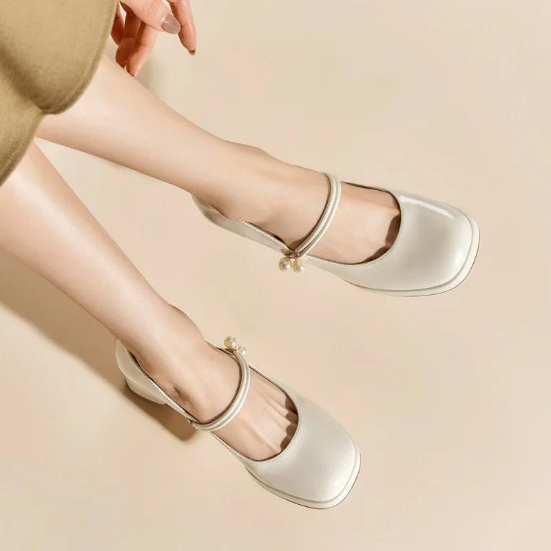 Vintage Style Japanese Women's Shoes Thick Bottom Mary Jane White High Heels Platform Shoes Rubber Sole Adult Women's Footwear S