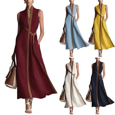 Modisches Vintage-Kleid für Damen mit Stehkragen, ärmellos, lässig, farbblockiert, locker