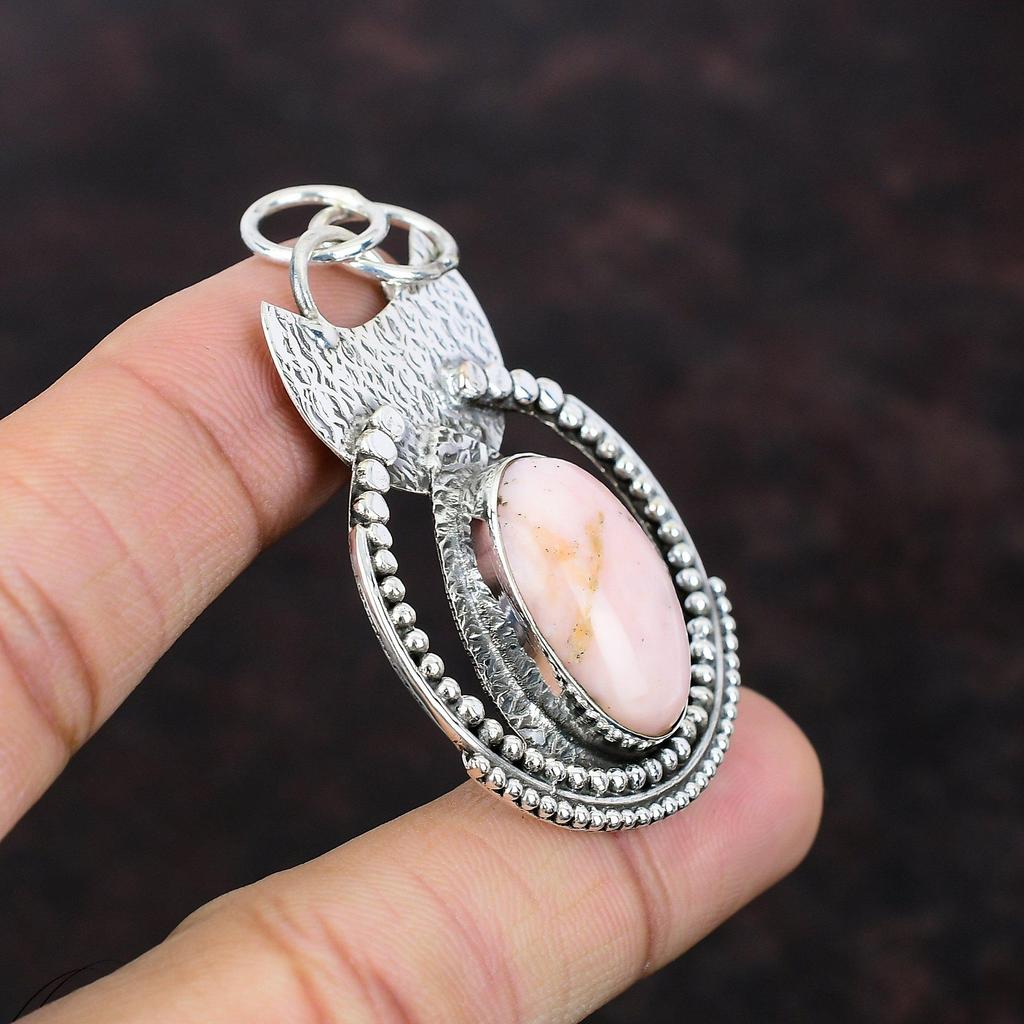 Hänge i rosa opal 925 sterlingsilverhänge Hänge med naturlig ädelsten Handgjort hänge Smycke i rosa opal Gåva till henne Senaste designhänget
