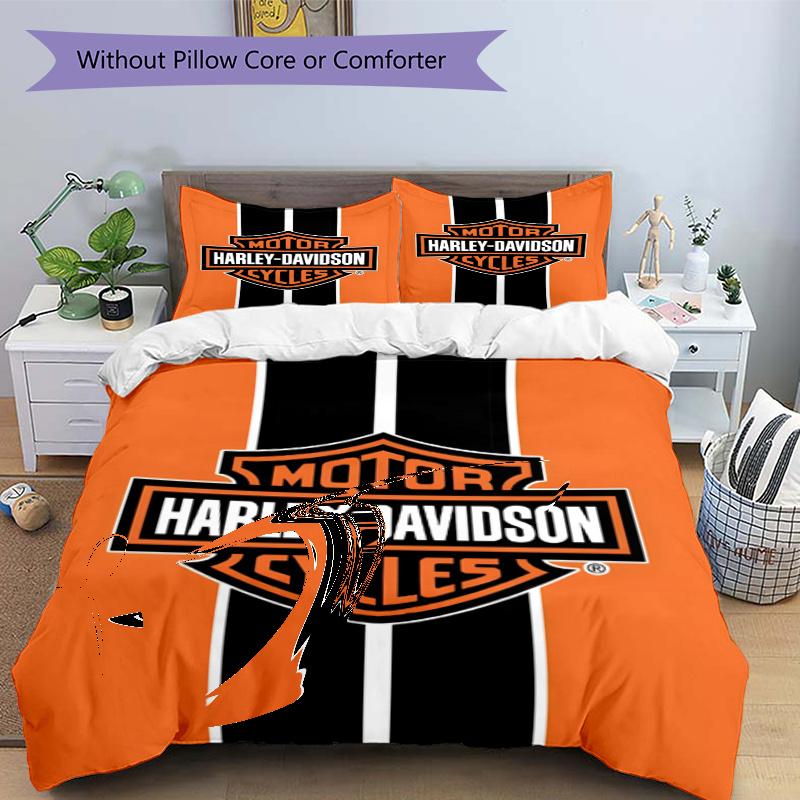 3pcs Duvet Cover Set (1*Duvet Cover + 2*Pillowcase, Without Core), Harley Davidson Print Bedding Set, Bedroom Decor, All‑Season, Gift