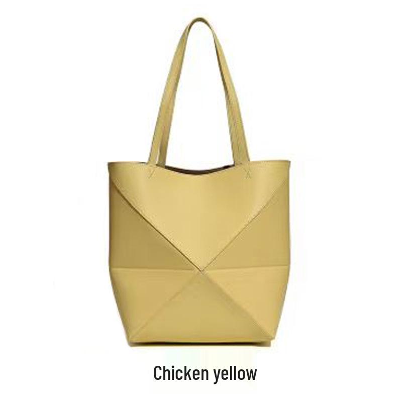 Geometric Genuine Leather Women`s Tote: Large