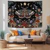 Hippie Witchy Moth Tapestry, Moon Mushroom Aesthetic Floral Wall Art, Mystic Moon Phase Decor For Living Room Bedroom Home