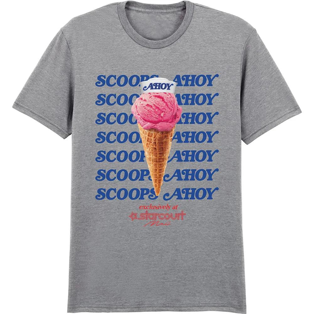 Stranger Things T-Shirt: Scoop Ahoy Ice Cream (Grey) OFFICIAL NEW S