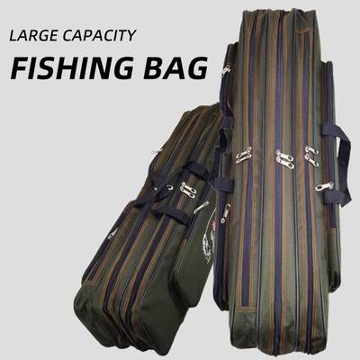Thicken 3 Layer 80/90/100/120cm Fishing Rod Bag Anti-wear Fishing Bag Canvas Three-layer Fishing Gear Fishing Bags