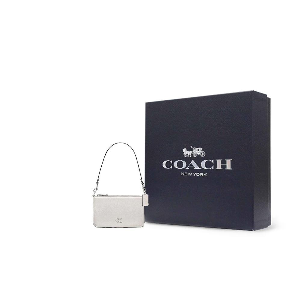Coach Pouch 20 Embossed Letter Logo Zipper Crossgrain Leather And Canvas Handbag Women Handbags White CJ797-CHK