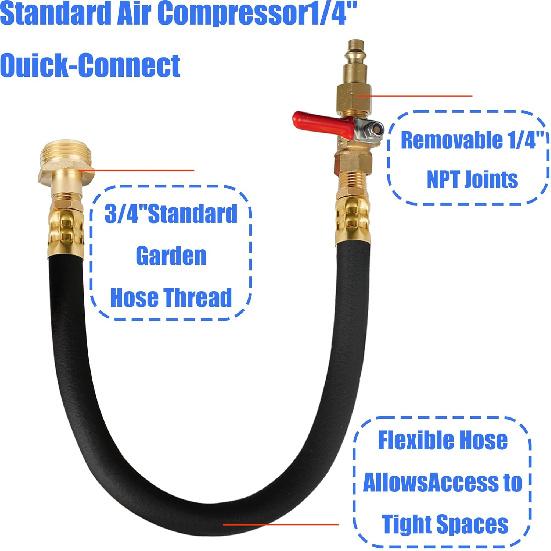 Hourleey RV Winterizer Kit, 18.5" Sprinkler Winterizing Blowout Adapter With Shut Off Valve, Air Compressor Quick-Connect Plug To 3/4" Hose Blow Out
