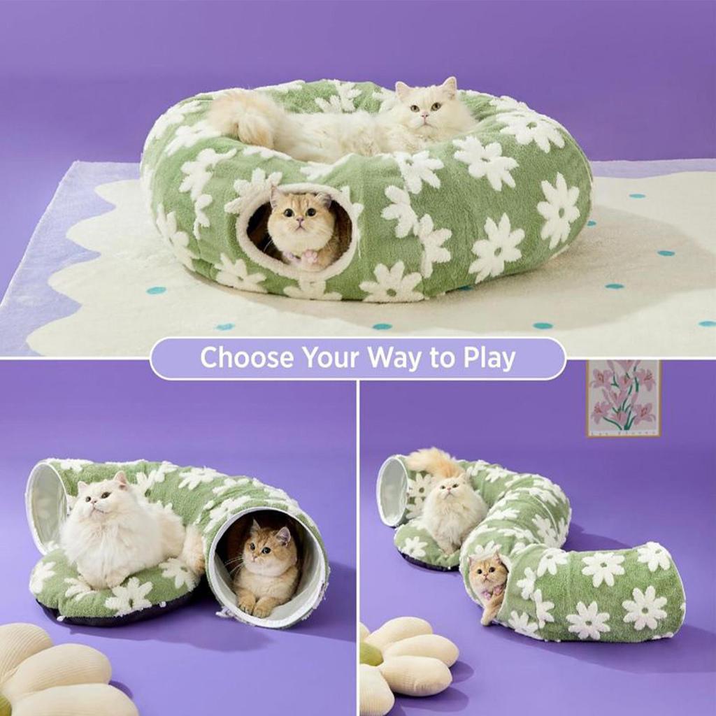 Tunnel For Cats Washable Plush Bed With Ball Flower Design Interactive Cat Tubes And Tunnels For Crawling Scratching Teething