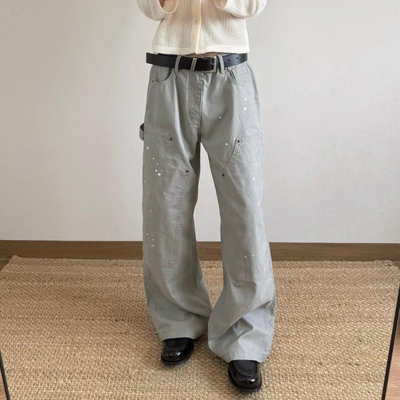 2026 Mens Vintage Straight Leg Jeans Loose Wide Work Pants Casual Denim Trousers
