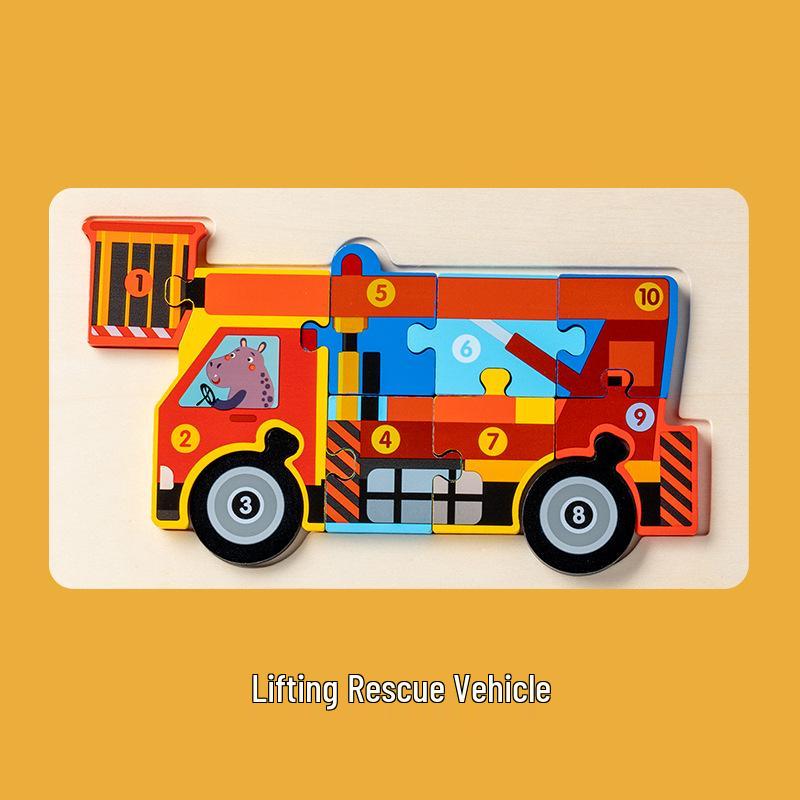 Kids' 3D Wooden Engineering Vehicle Puzzle & Matching Board Toy