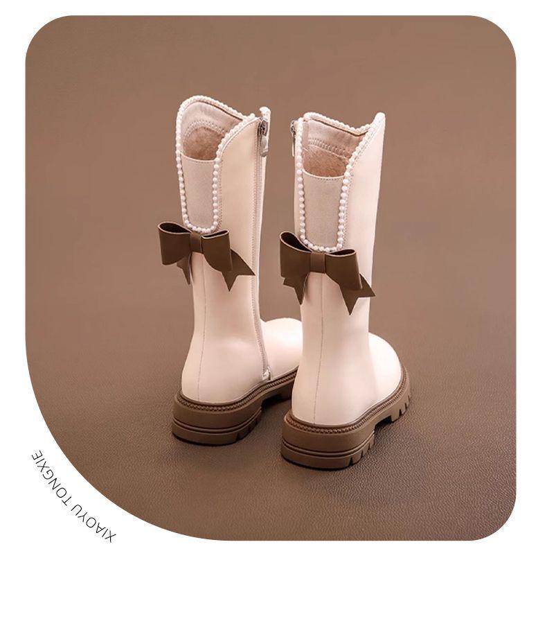 Girls' Fleece-Lined High-Top Long Leather Boots - 2025 Autumn/Winter Collection