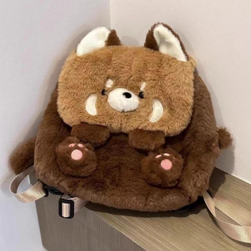 Raccoon Plush Backpack Cute Red Panda Women Crossbody Bag Soft Shoulder Bag for Camping Travel Party Female Birthday Gift