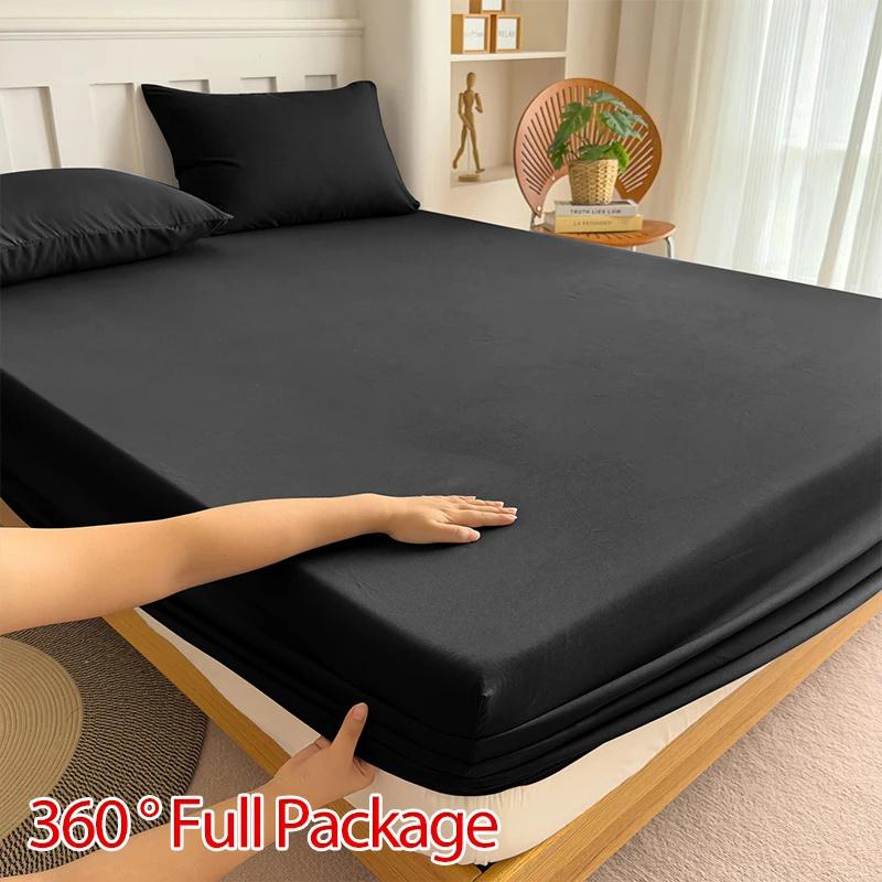 90/120/150/180/200 Fitted Bed Sheet With Elastic Band Solid Color Mattress Covers Protector Single Double King Beds Linen Becover