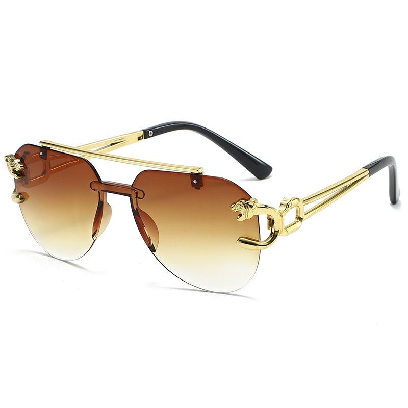 Double beam frameless sunglasses women's UV protection trend personalized fashion toad glasses European and American men's sunglasses