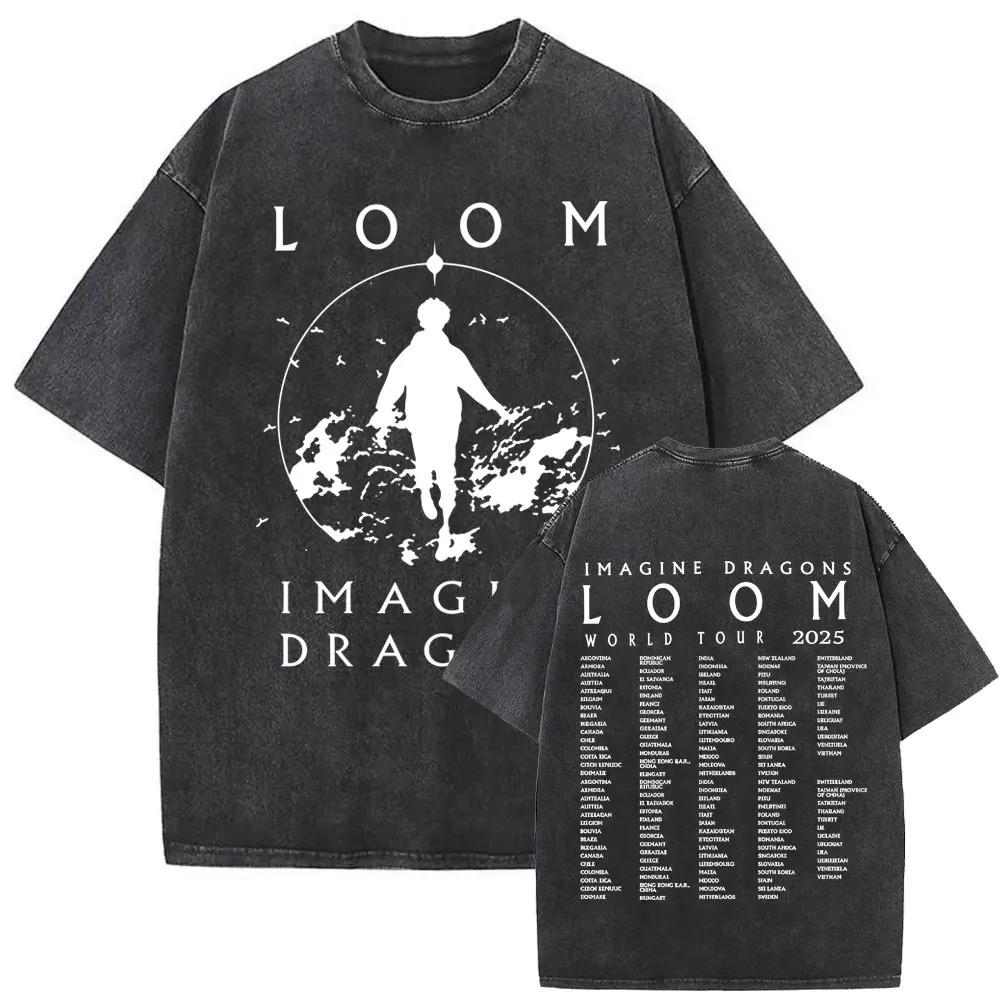 Rock Band Imagine Dragons Loom World Tour 2026 Washed Vintage T-shirt Men Women Gothic Oversized T Shirts Unisex Casual Tshirt