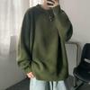 Men's Green Round Neck Sweater: Hong Kong Style, Loose Fit, Thick Wool, Perfect for Autumn and Winter.