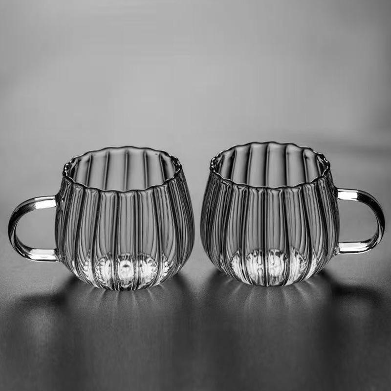 Vertical Stripe Borosilicate Glass Cup with Handle for Coffee, Tea, or Water