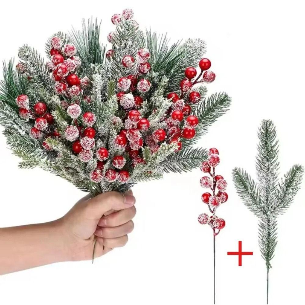 Rote Beeren Weihnachten Künstliche Kiefernzweige Grünzeug Blätter Künstliche Kiefer Heimdekoration