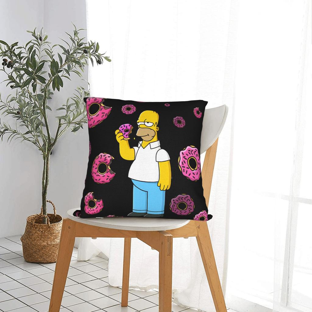 S-Simpsons Homer Donut Pink Sprinkles Pillow Case Retro Trendy Pillow Cover Print Pillowcases For Sofa Couch Bed Living Room