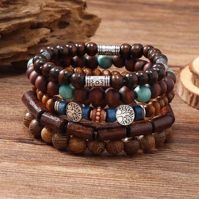 Friedensbaum Wengeholz Mehrschichtige Perlenarmband Set - Retro Europäisch/Amerikanischer Stil