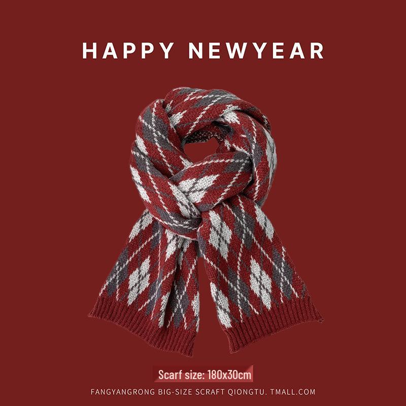 Women's Red Angora Wool Knitted Scarf - Autumn & Winter 2025 Style